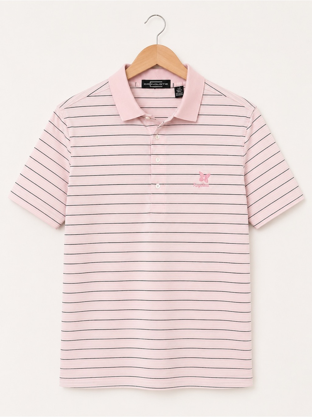 Carnoustie Kapalua Maui Golf Polo Pink Striped Mercerized Cotton Men’s L